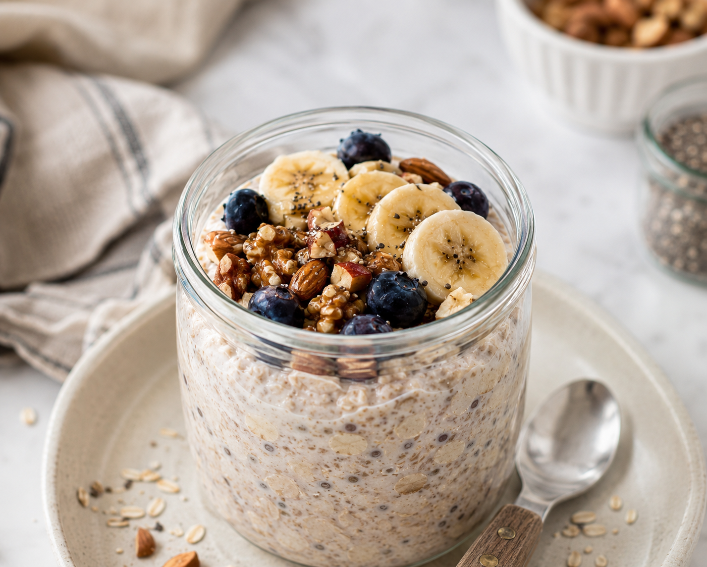 creamy overnight oats with fruits & nuts